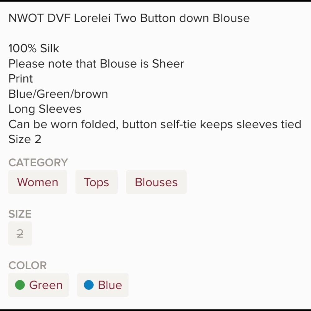NWOT Diane von Furstenberg Lorelei blouse silk 2 - Picture 8 of 8